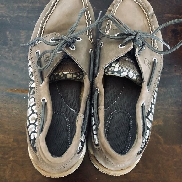 Sperry Cheetah Leopard Gray Boat Shoes 8 - Picture 7 of 7